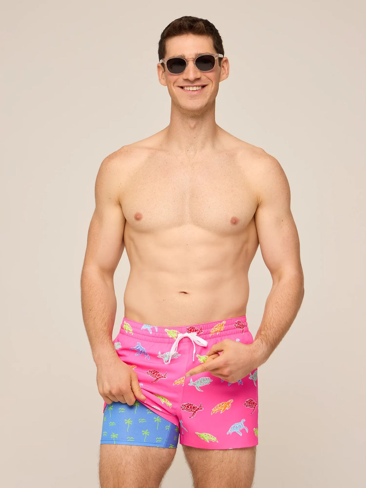 The Turtally Awesomes 4" (Classic Lined Swim Trunk)- Pink